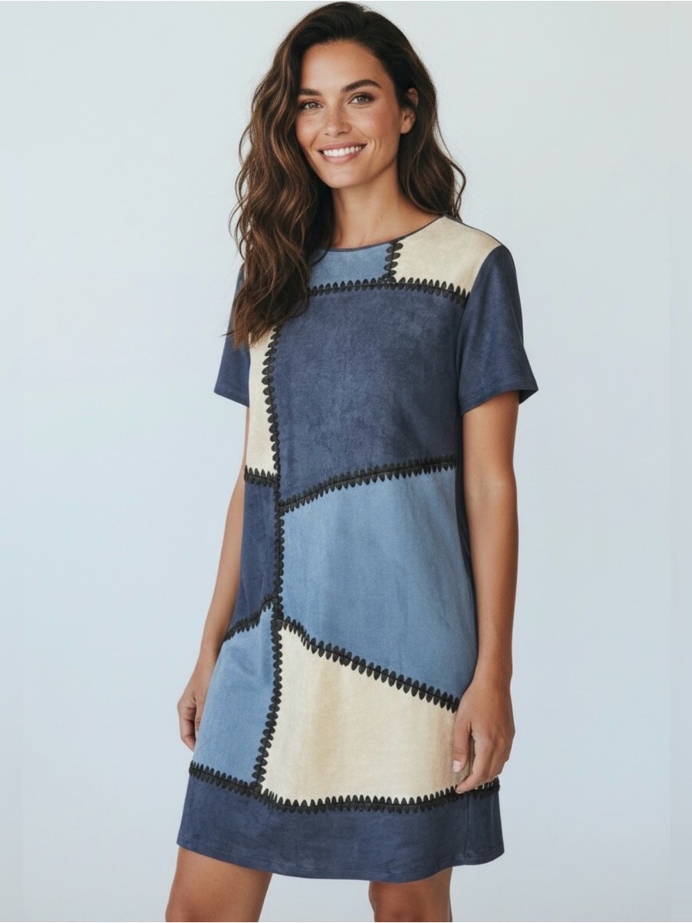 Design Lab Lord & Taylor XS Blue Faux Suede Dress